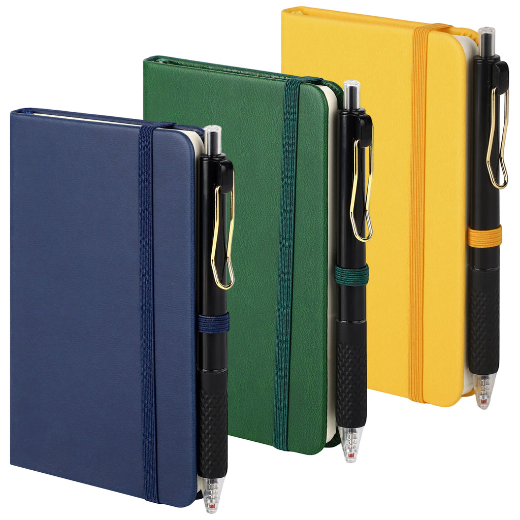 Notivva Pocket Notebook Journal with Pens Small Mini Lined Journal Notebook,3.5 x 5.5 Inch A6 Leather Hardcover College Ruled Notepad with Pen Holder for Work, Business, Travel, Office, 3 Colors
