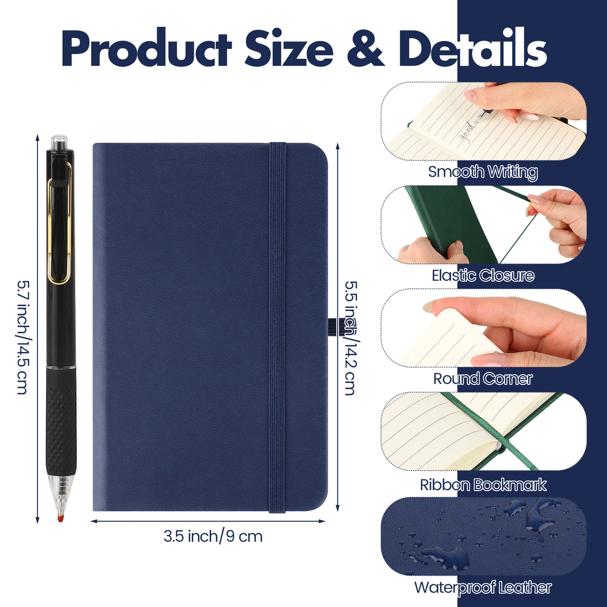 Notivva Pocket Notebook Journal with Pens Small Mini Lined Journal Notebook,3.5 x 5.5 Inch A6 Leather Hardcover College Ruled Notepad with Pen Holder for Work, Business, Travel, Office, 3 Colors