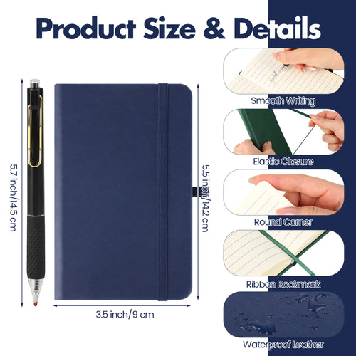 Notivva Pocket Notebook Journal with Pens Small Mini Lined Journal Notebook,3.5 x 5.5 Inch A6 Leather Hardcover College Ruled Notepad with Pen Holder for Work, Business, Travel, Office, 3 Colors
