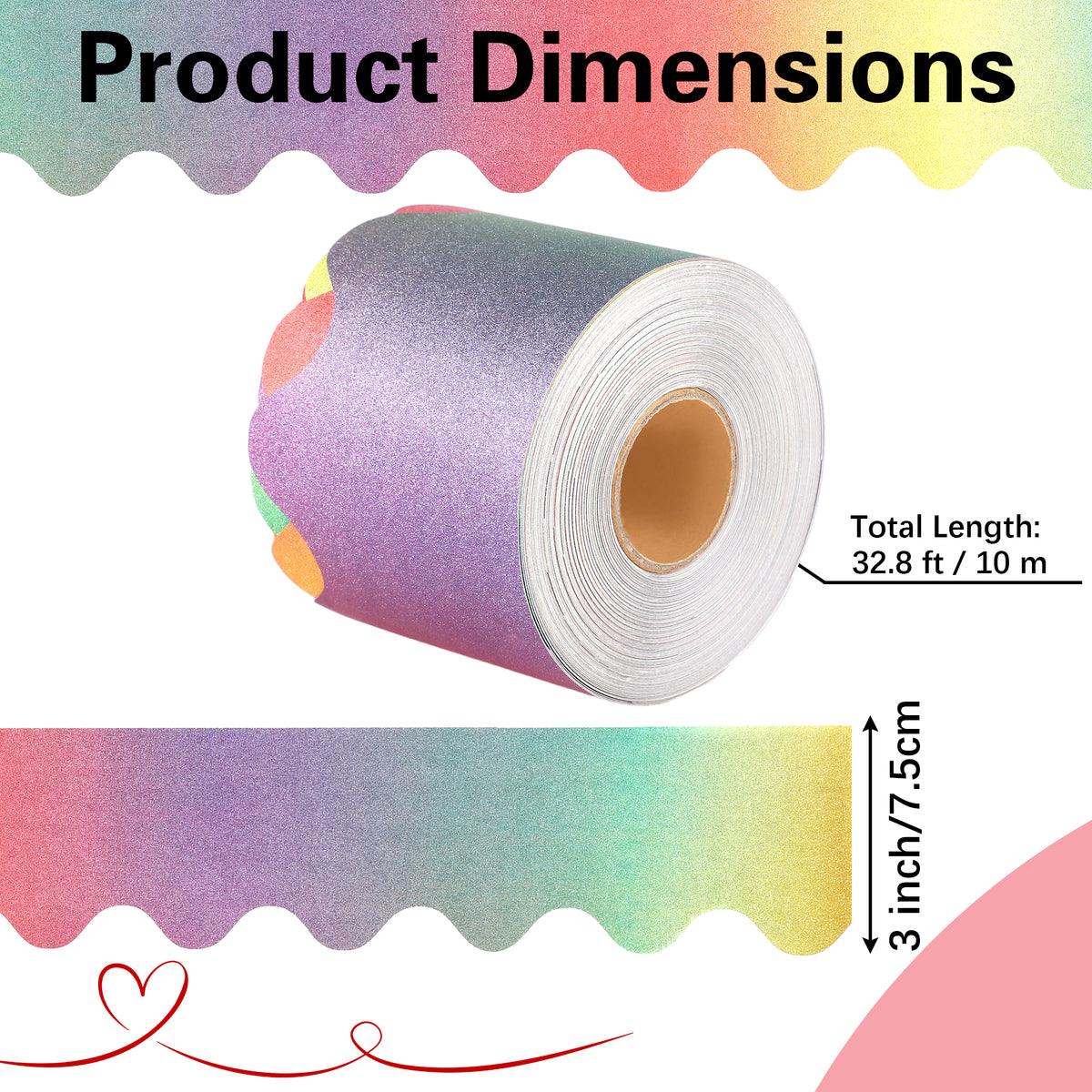 Notivva Multicolor Glitter Scalloped Bulletin Board Borders Trim Roll,Multicolor Sparkle, Scalloped Edge, Cuttable Length, Versatile Decor for Classroom, Bulletin Board, Party, Office Display