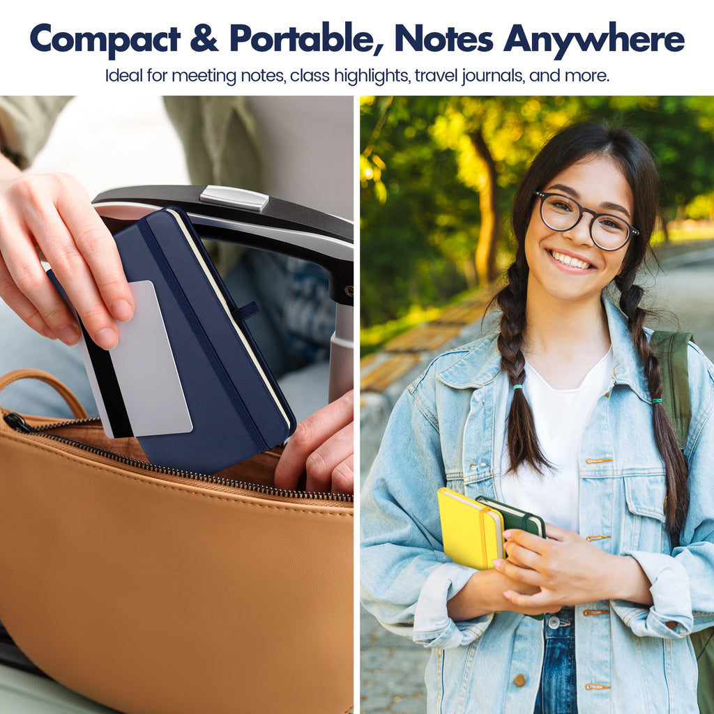 Notivva Pocket Notebook Journal with Pens Small Mini Lined Journal Notebook,3.5 x 5.5 Inch A6 Leather Hardcover College Ruled Notepad with Pen Holder for Work, Business, Travel, Office, 3 Colors