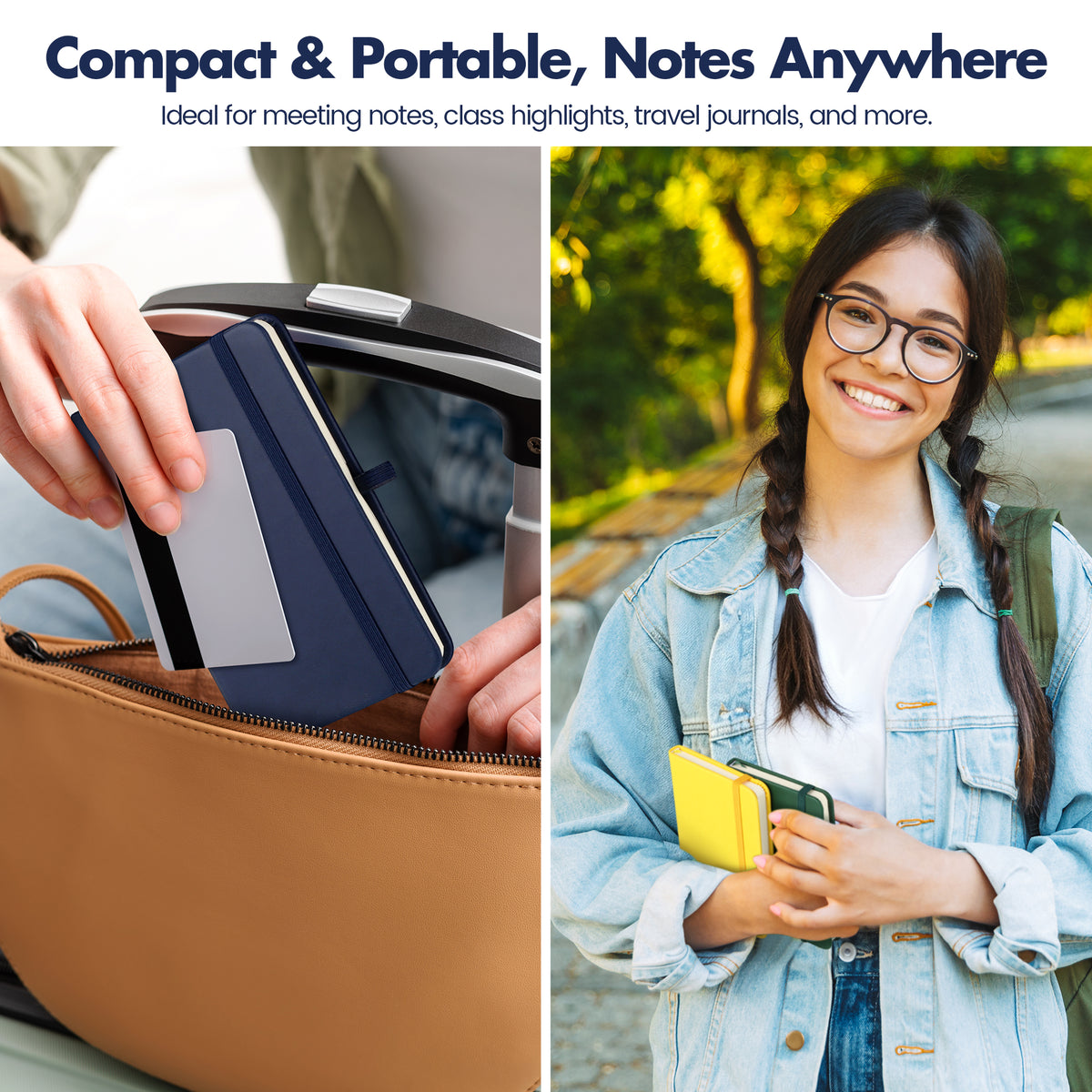 Notivva Pocket Notebook Journal with Pens Small Mini Lined Journal Notebook,3.5 x 5.5 Inch A6 Leather Hardcover College Ruled Notepad with Pen Holder for Work, Business, Travel, Office, 3 Colors